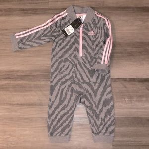 NWT ADIDAS Pink Stripe Jumpsuit 12M Girls